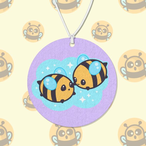 This image shows an adorable hand-drawn air freshener, Bumbly Bees Bee Pals Air Freshener, which is available to purchase from HunnieByte.com