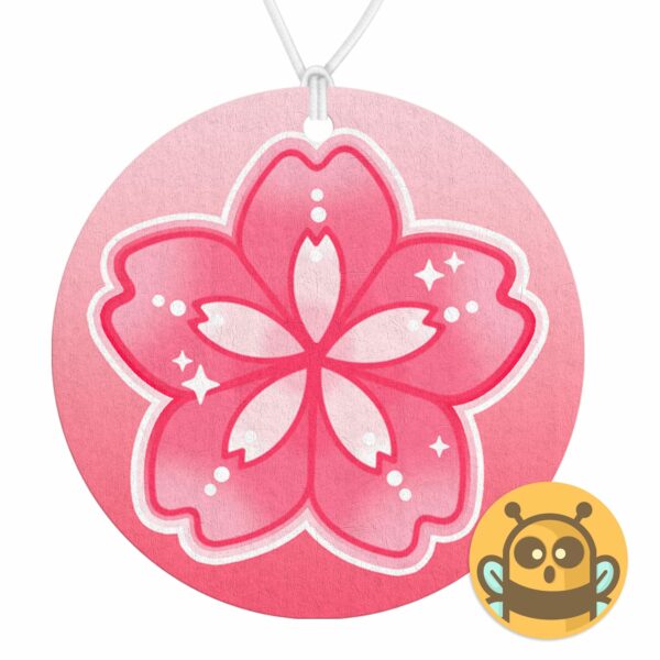 This image shows a hand-drawn adorable air freshener, Sakura Flower Air Freshener, which is available to purchase from HunnieByte.com