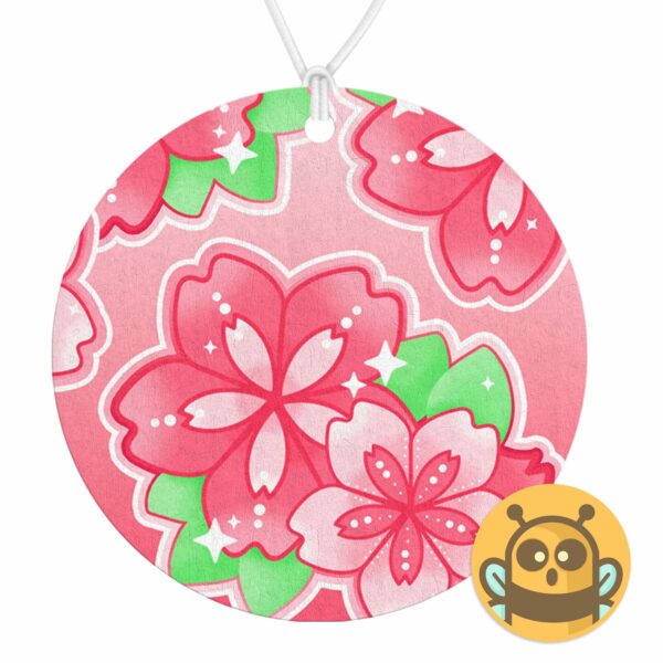 This image shows a hand-drawn adorable air freshener, Sakura Floral Air Freshener, which is available to purchase from HunnieByte.com