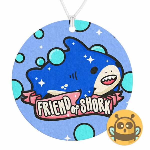 This image shows a hand-drawn adorable air freshener, Friend of Shork Shark Air Freshener, which is available to purchase from HunnieByte.com