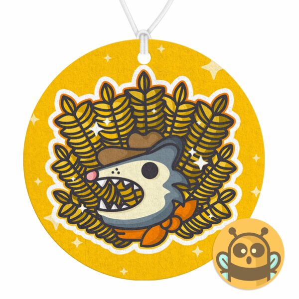 This image shows a hand-drawn adorable air freshener, Farmer Bernerd Possum Air Freshener, which is available to purchase from HunnieByte.com