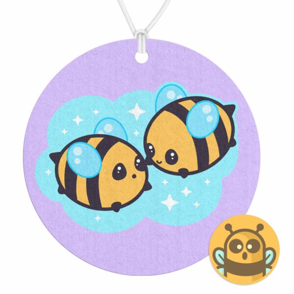 This image shows an adorable hand-drawn air freshener, Bumbly Bees Bee Pals Air Freshener, which is available to purchase from HunnieByte.com