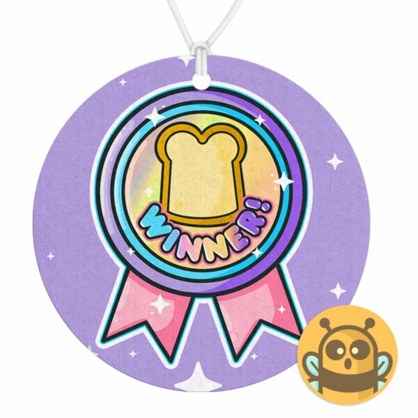 This image shows an adorable hand-drawn air freshener, Bread Winner Air Freshener, which is available to purchase from HunnieByte.com