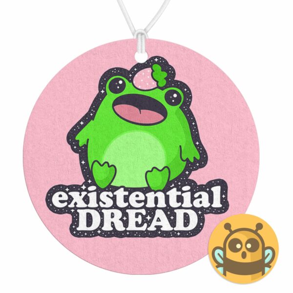 This image shows an adorable hand-drawn air freshener, Boopie Existential Air Freshener, which is available to purchase from HunnieByte.com