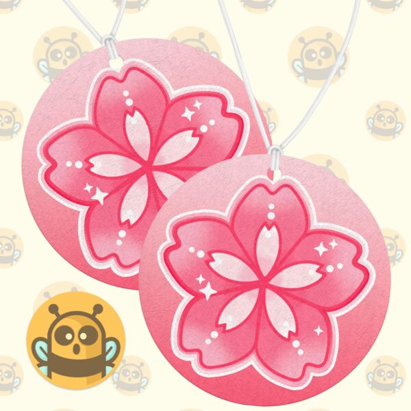 This image shows a hand-drawn adorable air freshener, Sakura Flower Air Freshener, which is available to purchase from HunnieByte.com