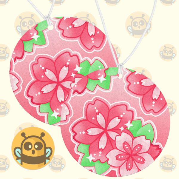 This image shows a hand-drawn adorable air freshener, Sakura Floral Air Freshener, which is available to purchase from HunnieByte.com