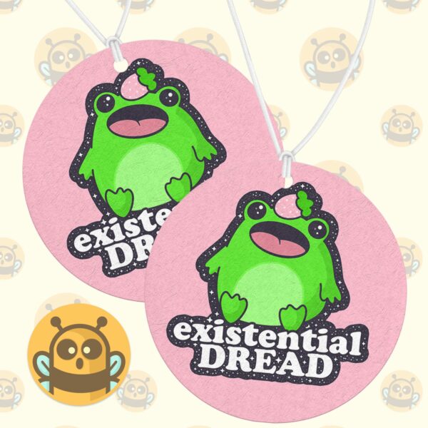 This image shows an adorable hand-drawn air freshener, Boopie Existential Air Freshener, which is available to purchase from HunnieByte.com