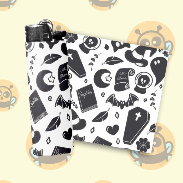 This image shows an adorable hand-drawn lighter wrap, Spooky Scribbles Lighter Wraps, which is available to purchase from HunnieByte.com