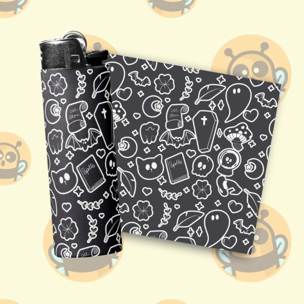 This image shows an adorable hand-drawn lighter wrap, Spooky Scribbles Lighter Wraps, which is available to purchase from HunnieByte.com