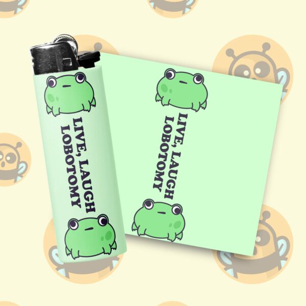 This image shows an adorable hand-drawn lighter wrap, Walleyed Frogs Lighter Wraps, which is available to purchase from HunnieByte.com