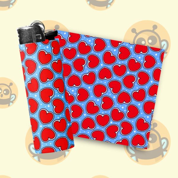 This image shows an adorable hand-drawn lighter wrap, Heart Lollis Lighter Wraps, which is available to purchase from HunnieByte.com