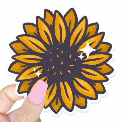 This image shows an hand-drawn adorable sticker, Beautiful Sunflower Sticker, which is available to purchase from HunnieByte.com