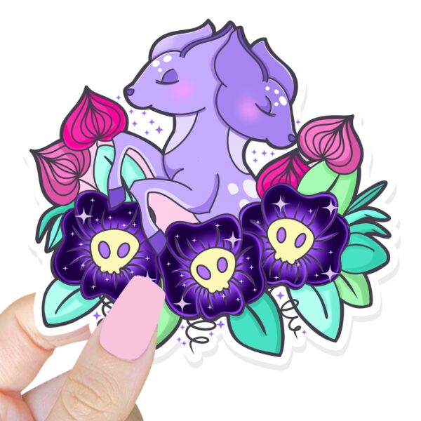 This image shows an hand-drawn adorable sticker, Flora and Fauna Sticker, which is available to purchase from HunnieByte.com