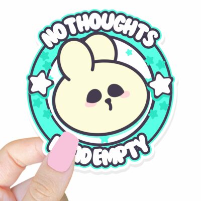 This image shows an hand-drawn adorable sticker, No Thoughts Head Empty Bunny Sticker, which is available to purchase from HunnieByte.com