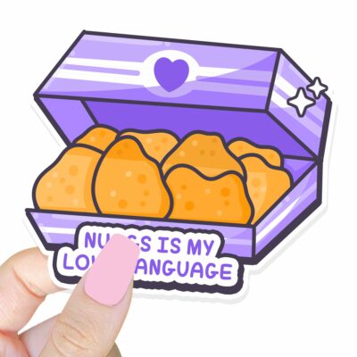 This image shows an hand-drawn adorable sticker, Nuggs Is My Love Language, which is available to purchase from HunnieByte.com