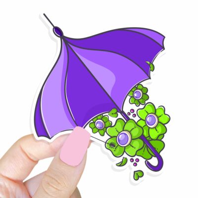 This image shows an adorable hand-drawn sticker, Creepy Umbrella Sticker, which is available to purchase from HunnieByte.com