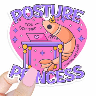 This image shows an adorable hand-drawn stickers, Posture Princess Shrimp Sticker, which is available to purchase from HunnieByte.com