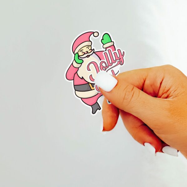 This image shows an adorable hand-drawn sticker, Jolly AF Santa Sticker, which is available to purchase from HunnieByte.com