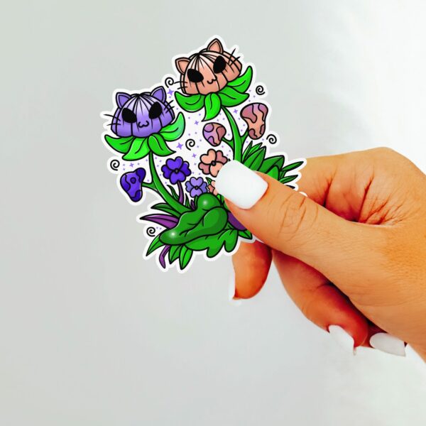 This image shows an adorable hand-drawn sticker, Play In The Weeds Sticker, which is available to purchase from HunnieByte.com