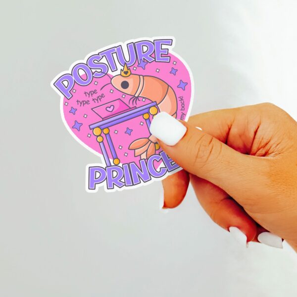 This image shows an adorable hand-drawn stickers, Posture Princess Shrimp Sticker, which is available to purchase from HunnieByte.com