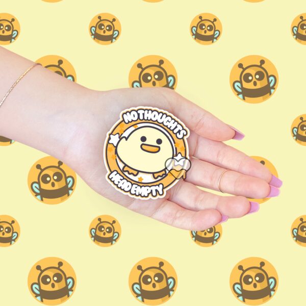 This image shows an hand-drawn adorable sticker, No Thoughts Head Empty Duck Sticker, which is available to purchase from HunnieByte.com