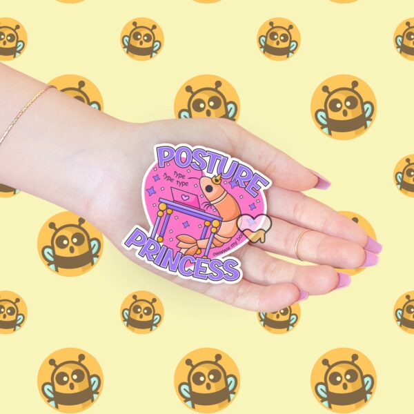 This image shows an adorable hand-drawn stickers, Posture Princess Shrimp Sticker, which is available to purchase from HunnieByte.com