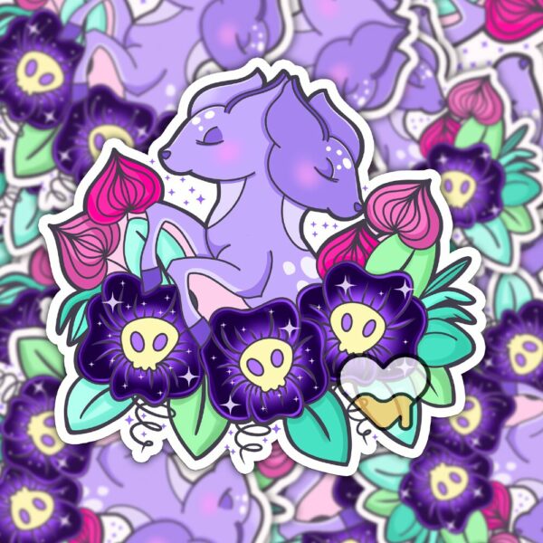 This image shows an hand-drawn adorable sticker, Flora and Fauna Sticker, which is available to purchase from HunnieByte.com