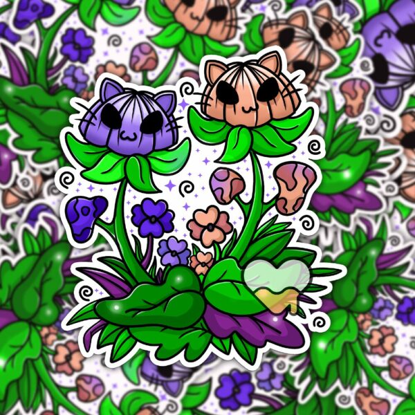 This image shows an adorable hand-drawn sticker, Play In The Weeds Sticker, which is available to purchase from HunnieByte.com