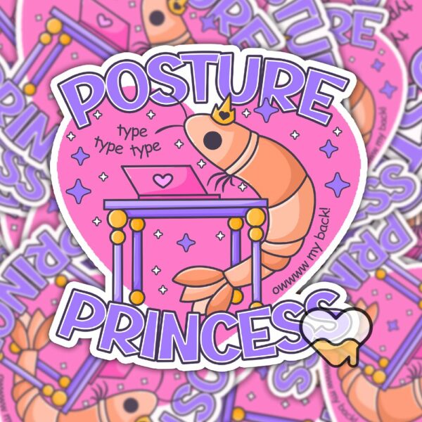 This image shows an adorable hand-drawn stickers, Posture Princess Shrimp Sticker, which is available to purchase from HunnieByte.com