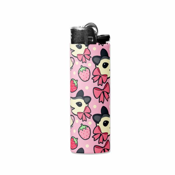 This image shows an adorable hand-drawn lighter wrap, Strawberry Possum Lighter Wrap, which is available to purchase from HunnieByte.com