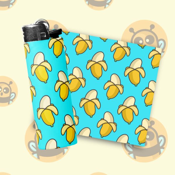 This image shows an adorable hand-drawn lighter wrap, Thick Bananas Lighter Wraps, which is available to purchase from HunnieByte.com