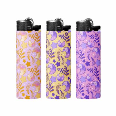 This image shows an adorable hand-drawn lighter wrap, Celestial Moon and Star Lighter Wraps, which is available to purchase from HunnieByte.com