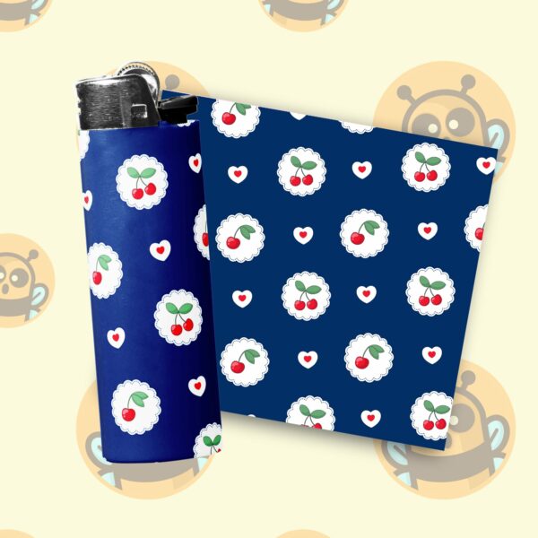 This image shows an adorable hand-drawn lighter wrap, Navy Cherry Lighter Wraps, which is available to purchase from HunnieByte.com