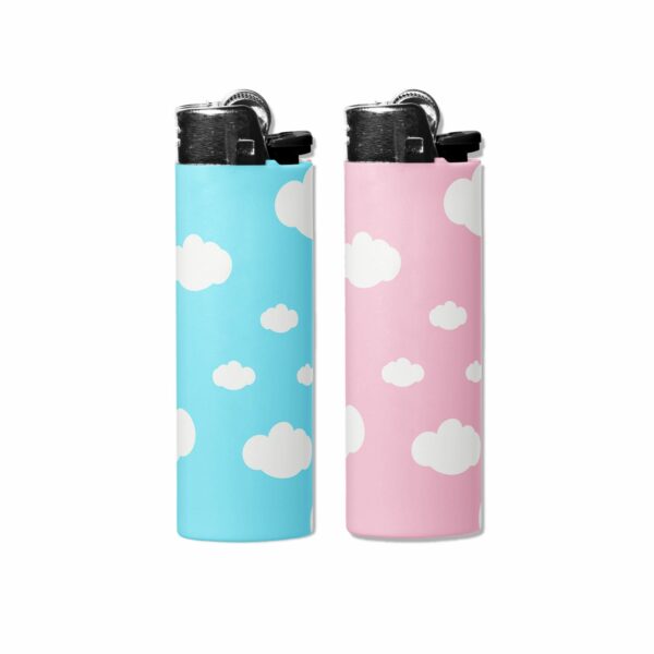 This image shows an adorable hand-drawn lighter wrap, Happy Clouds Lighter Wraps, which is available to purchase from HunnieByte.com