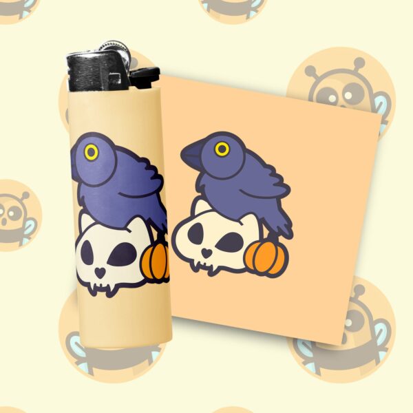 This image shows an adorable hand-drawn lighter wrap, Halloween Crows Lighter Wraps, which is available to purchase from HunnieByte.com