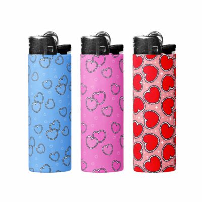 This image shows an adorable hand-drawn lighter wrap, Cute Hearts Lighter Wraps, which is available to purchase from HunnieByte.com