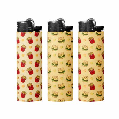 This image shows an adorable hand-drawn lighter wrap, Fries And Hamburgers Lighter Wraps, which is available to purchase from HunnieByte.com