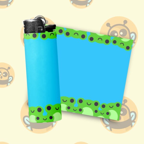 This image shows an adorable hand-drawn lighter wrap, Froggy Fun Lighter Wraps, which is available to purchase from HunnieByte.com