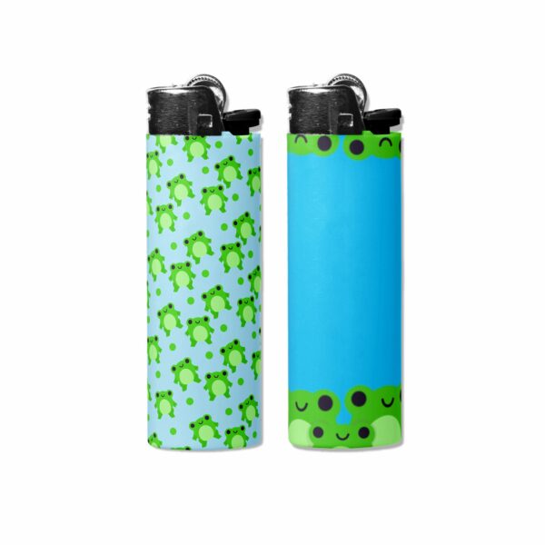 This image shows an adorable hand-drawn lighter wrap, Froggy Fun Lighter Wraps, which is available to purchase from HunnieByte.com