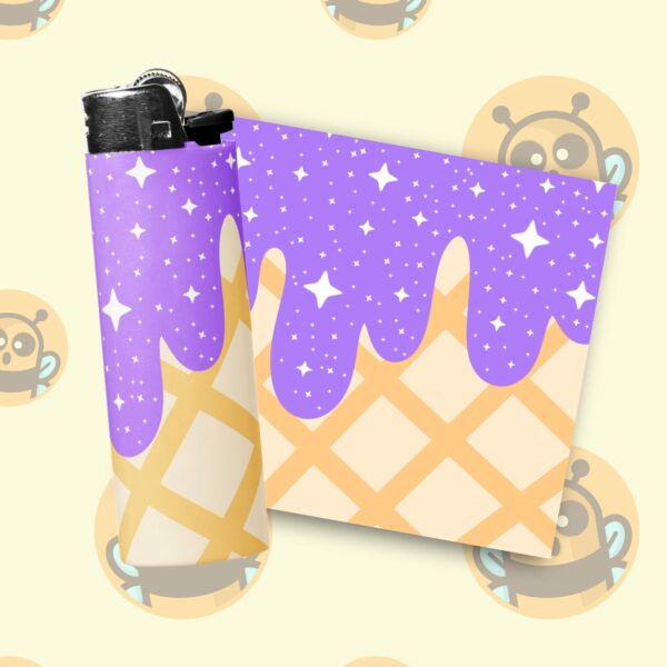 This image shows an adorable hand-drawn lighter wrap, Sparkle Waffle Cones Lighter Wraps, which is available to purchase from HunnieByte.com