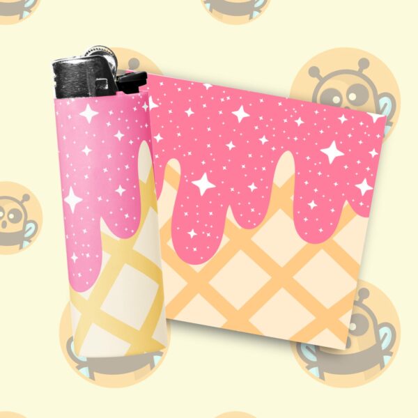 This image shows an adorable hand-drawn lighter wrap, Sparkle Waffle Cones Lighter Wraps, which is available to purchase from HunnieByte.com