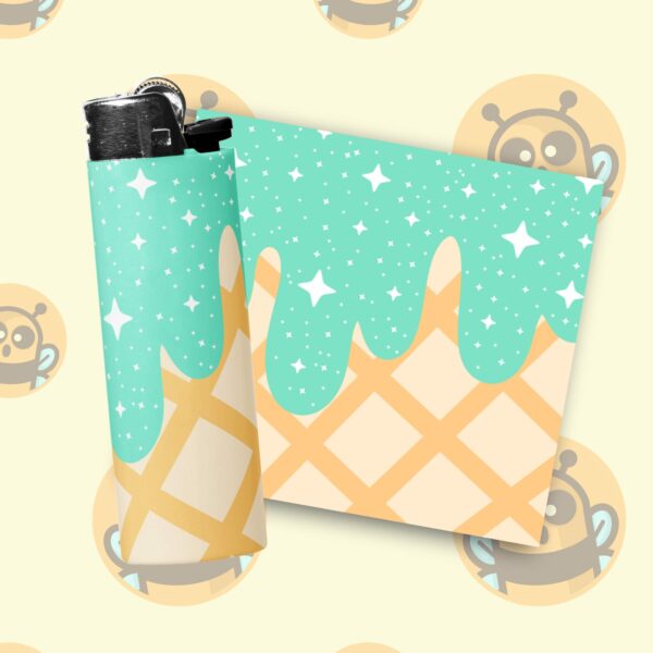 This image shows an adorable hand-drawn lighter wrap, Sparkle Waffle Cones Lighter Wraps, which is available to purchase from HunnieByte.com