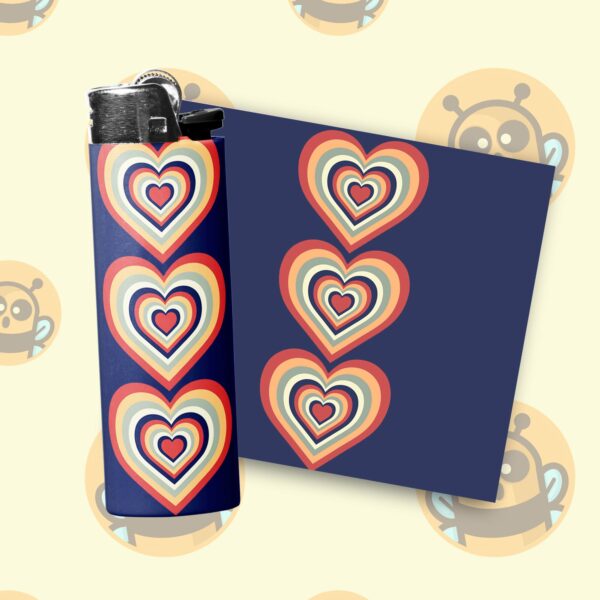 This image shows an adorable hand-drawn lighter wrap, Retro Hearts Lighter Wraps, which is available to purchase from HunnieByte.com