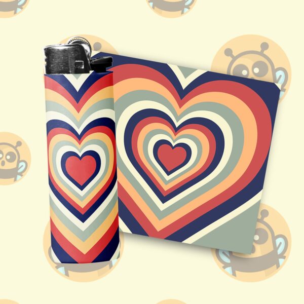 This image shows an adorable hand-drawn lighter wrap, Retro Hearts Lighter Wraps, which is available to purchase from HunnieByte.com