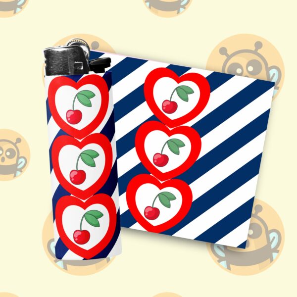 This image shows an adorable hand-drawn lighter wrap, Navy Cherry Lighter Wraps, which is available to purchase from HunnieByte.com