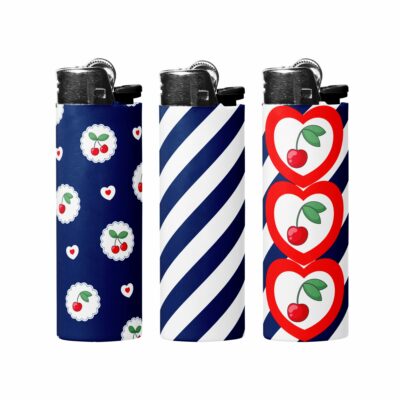 This image shows an adorable hand-drawn lighter wrap, Navy Cherry Lighter Wraps, which is available to purchase from HunnieByte.com