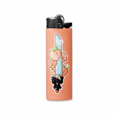 This image shows an adorable hand-drawn lighter wrap, Kawaii Sword Lighter Wrap, which is available to purchase from HunnieByte.com