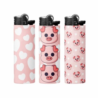 This image shows an adorable hand-drawn lighter wrap, Pretty Piggies Lighter Wraps, which is available to purchase from HunnieByte.com