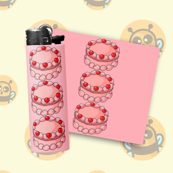 This image shows an adorable hand-drawn lighter wrap, Pink Cake Lighter Wrap, which is available to purchase from HunnieByte.com