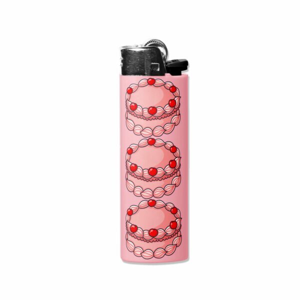 This image shows an adorable hand-drawn lighter wrap, Pink Cake Lighter Wrap, which is available to purchase from HunnieByte.com